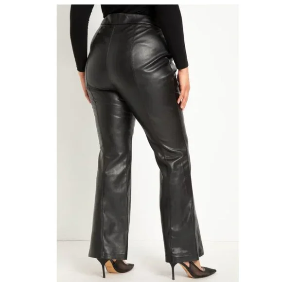 Eloquii Black Faux Leather Flare Leg Trouser Pants Size 18 - Picture 3 of 8